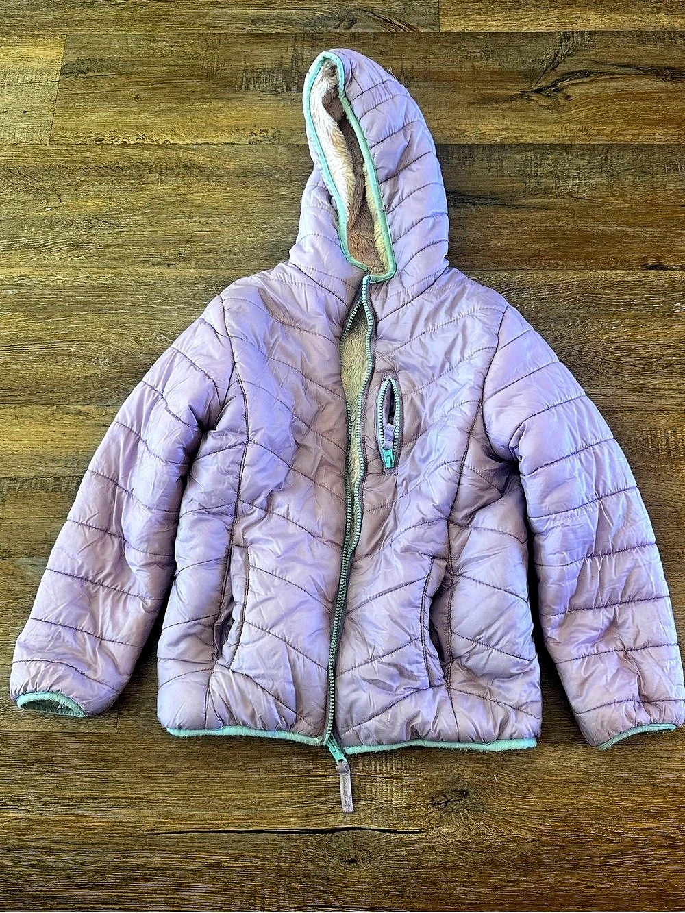 Eddie Bauer Reversible Sherpa Fleece Puffer Jacket Purple & Pink Medium